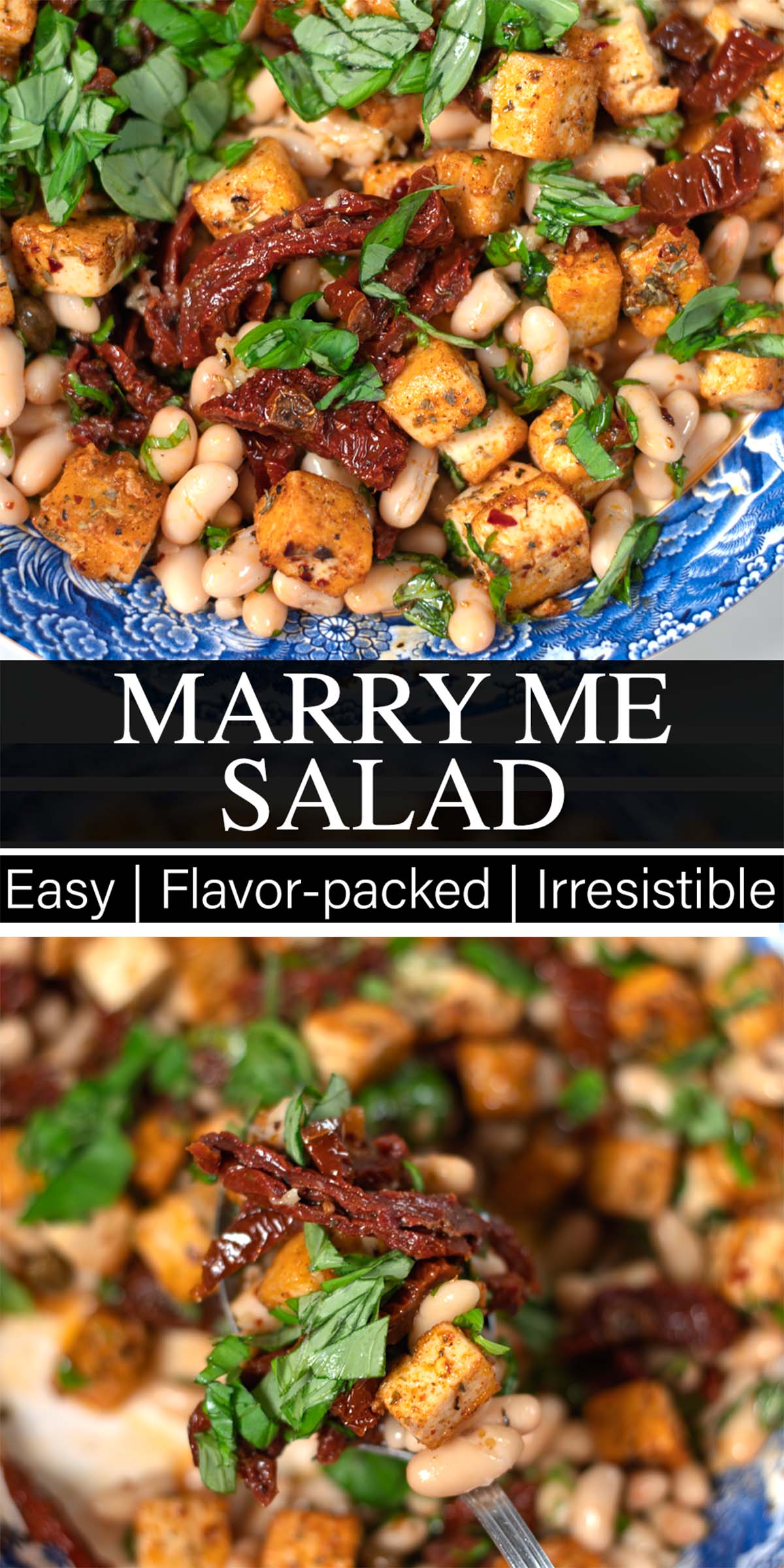 Collage of two photos showing Marry Me Salad with recipe title text.
