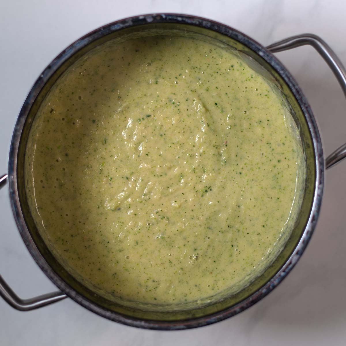 Blended Zucchini Soup in a large pot.