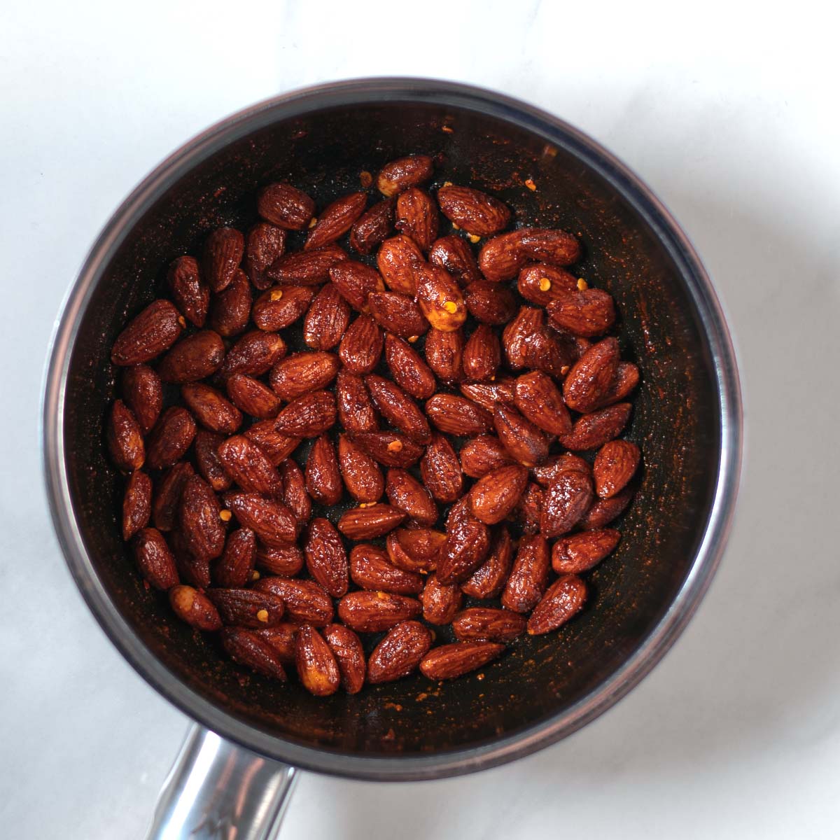 Almonds are toasted in chili oil.
