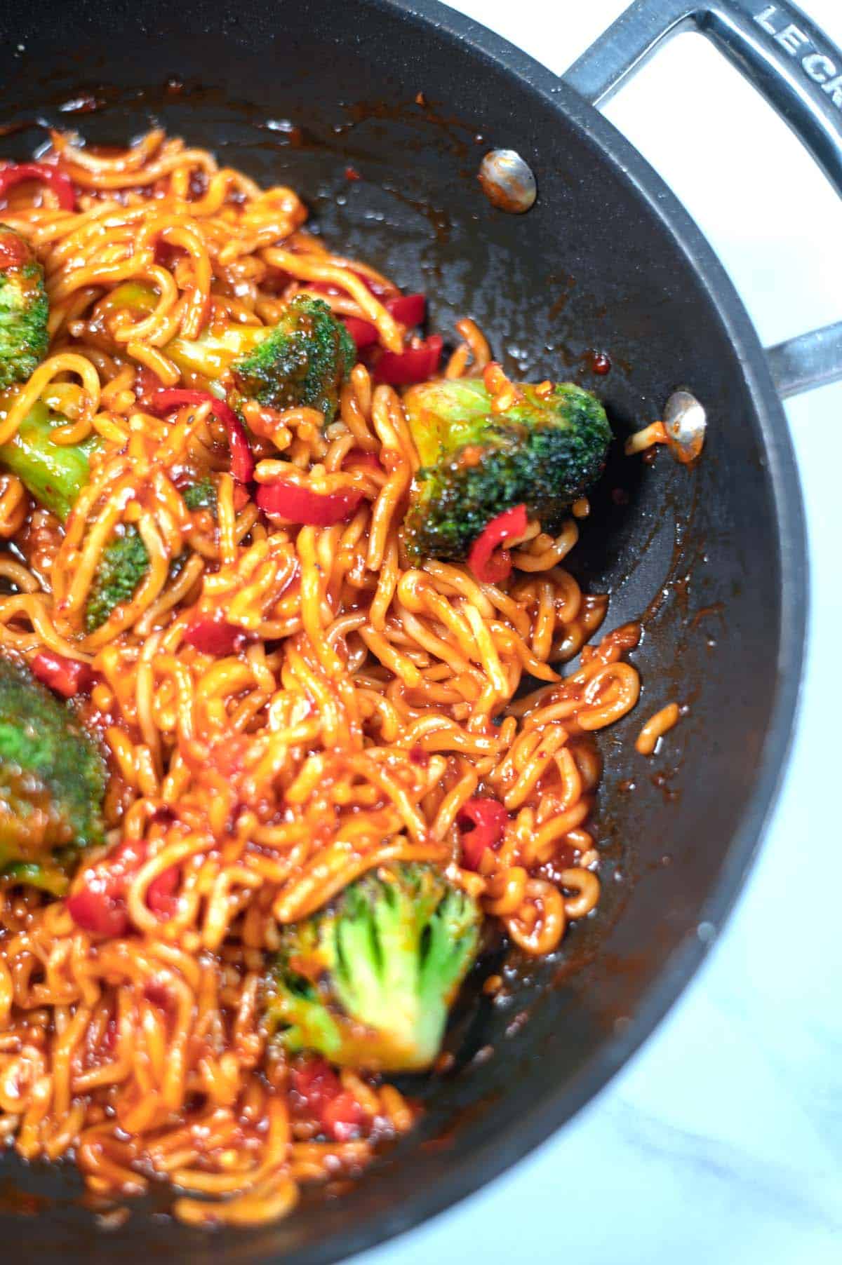 Closeup view of Chili Noodles.