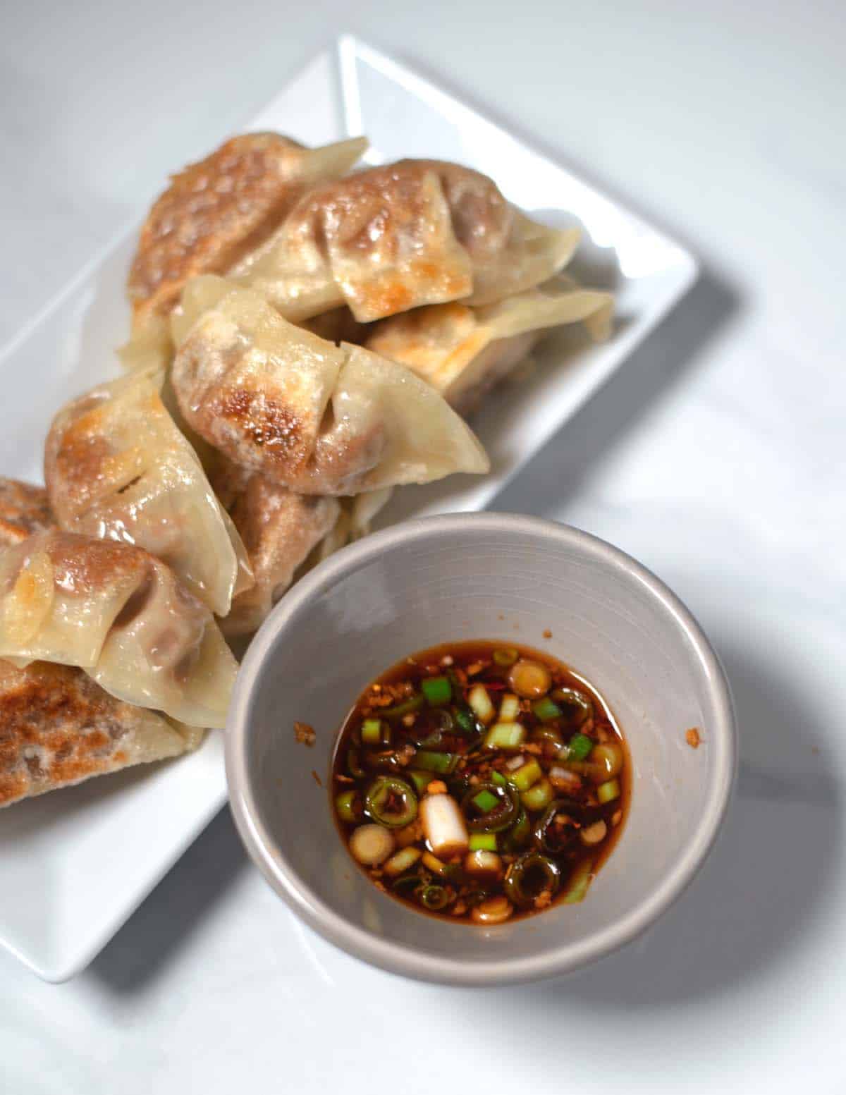 Closeup on Gyoza Sauce in a serving bowl.