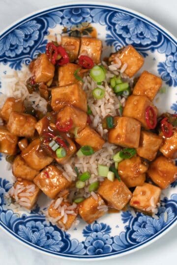 A serving of Miso Tofu on a plate.