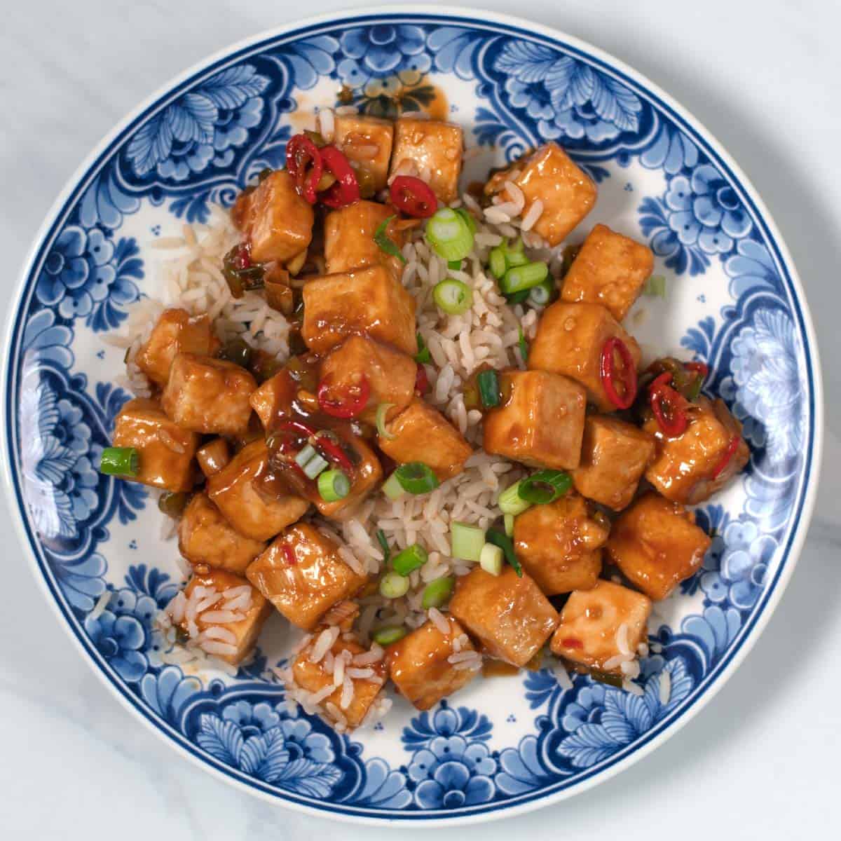 A serving of Miso Tofu on a plate.