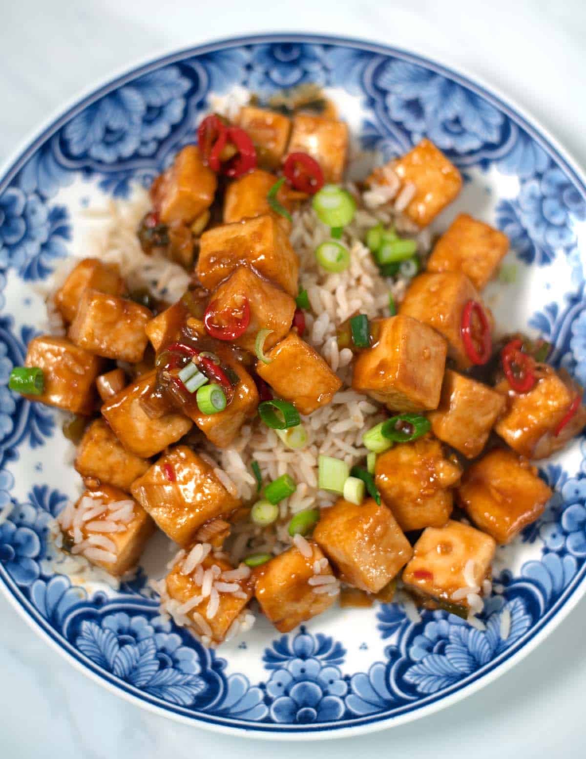 Closeup of a serving of Miso Tofu.