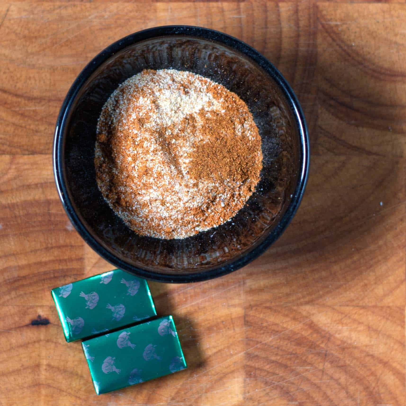 Ingredients for the homemade Ramen Seasoning collected on a wooden board.