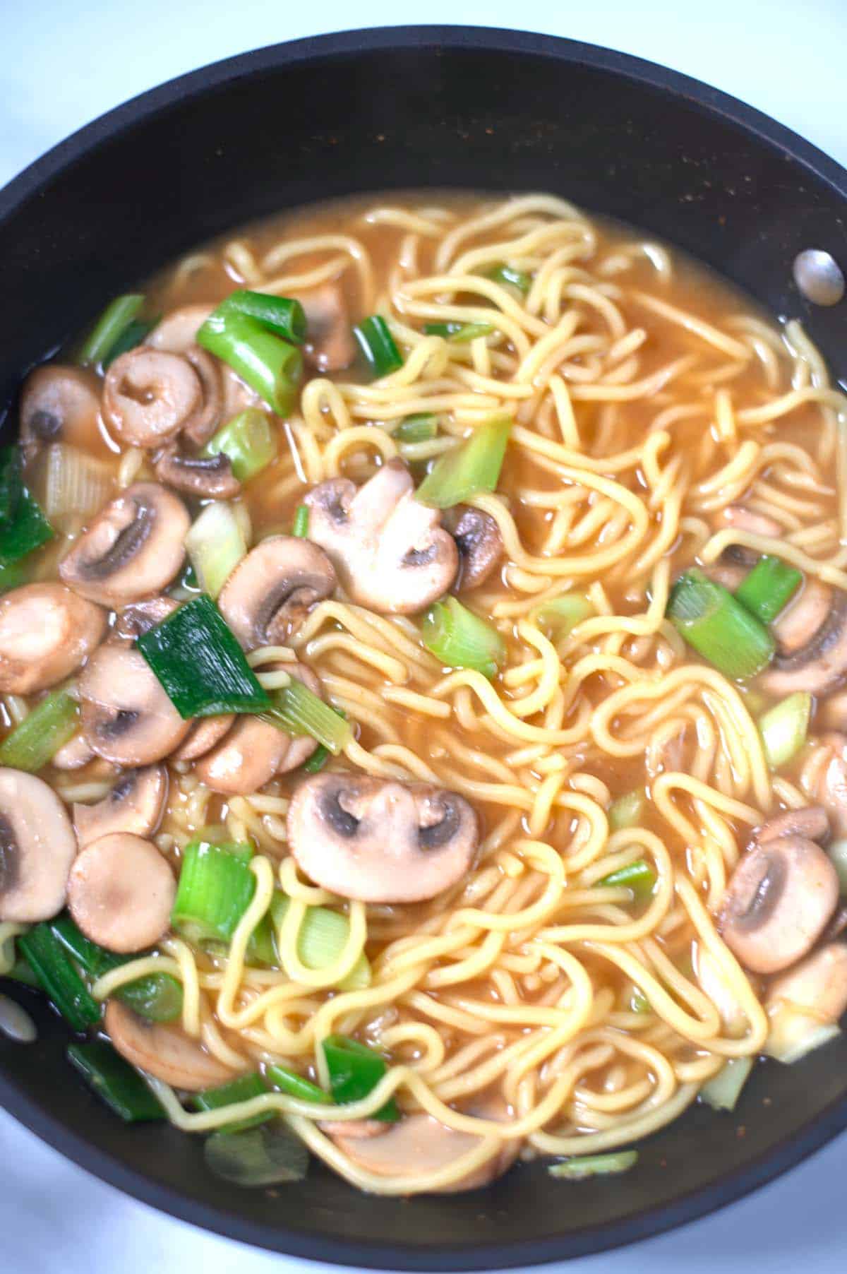A Ramen soup with broth seasoned with Ramen Seasoning.