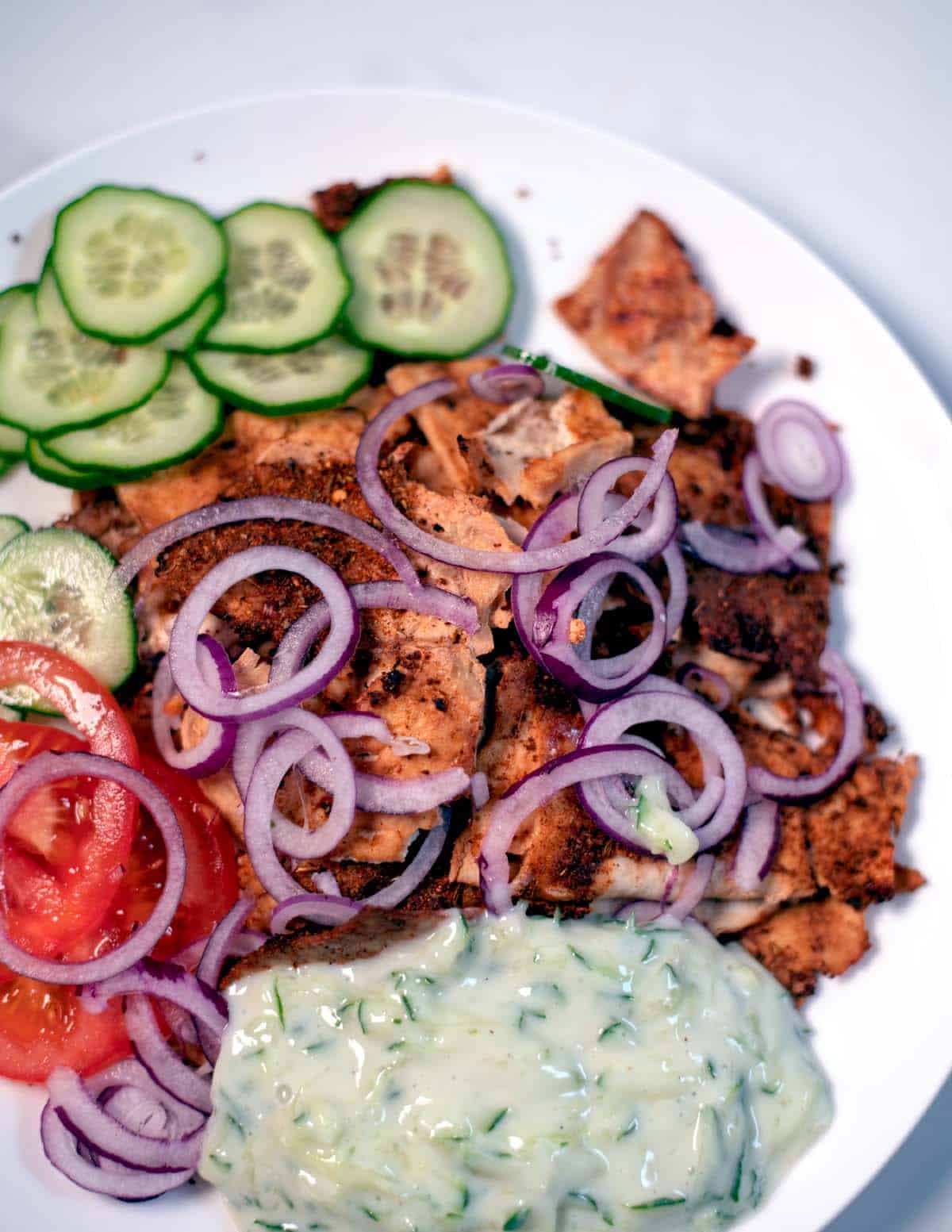 Closeup on a serving of Shaved Tofu Gyros.