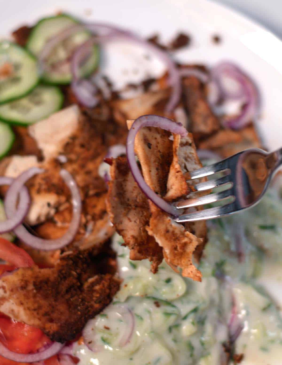 A fork with Shaved Tofu Gyros.