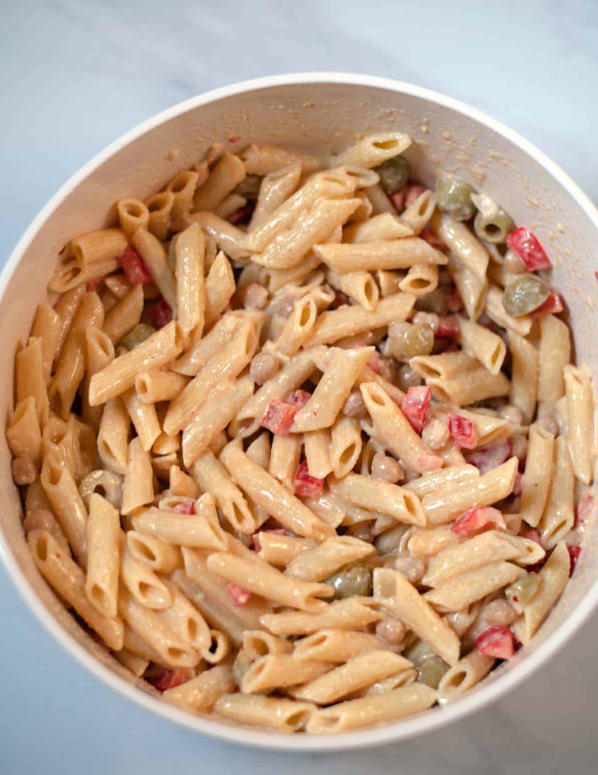 Closeup of Lemon Pasta Salad.