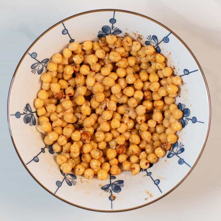 Marinated Chickpeas in a mixing bowl.