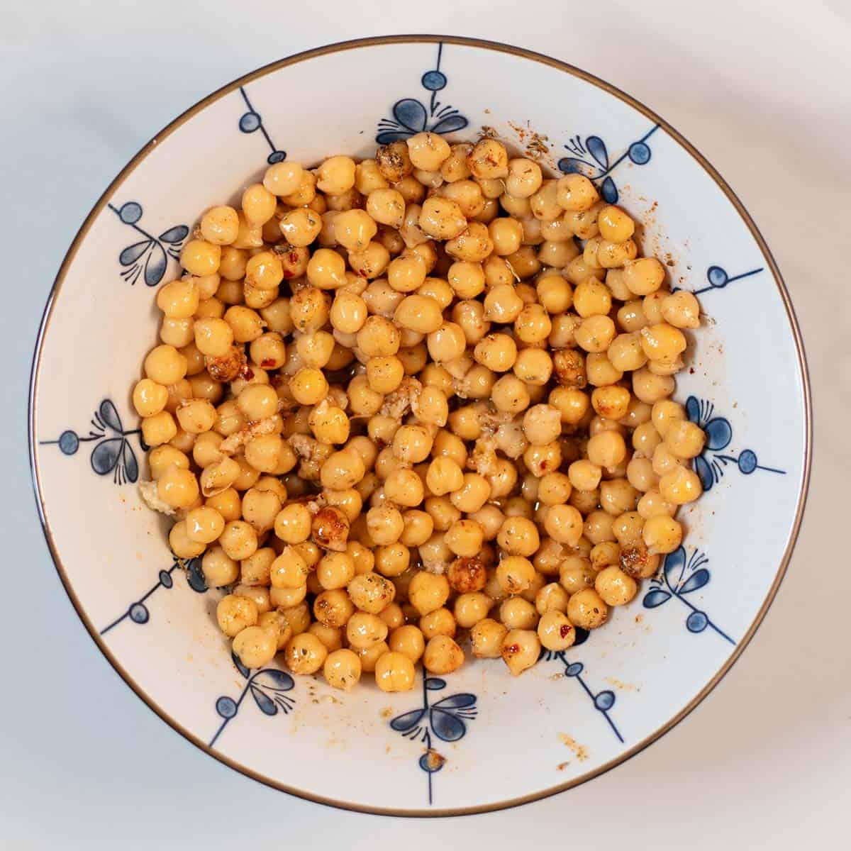 Marinated Chickpeas in a mixing bowl.