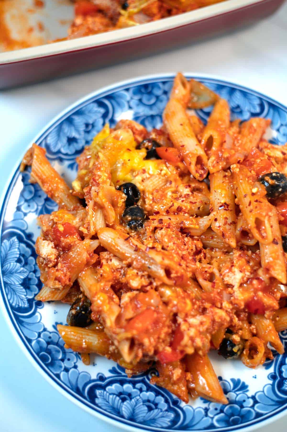 Another closeup of Tofu Pasta Casserole.