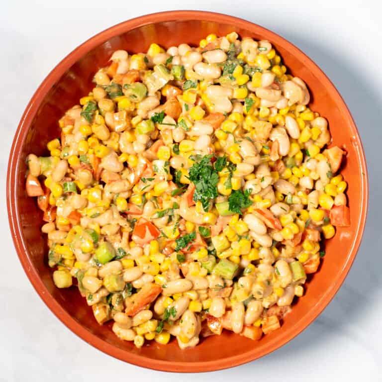 A plate full of White Bean Salad.
