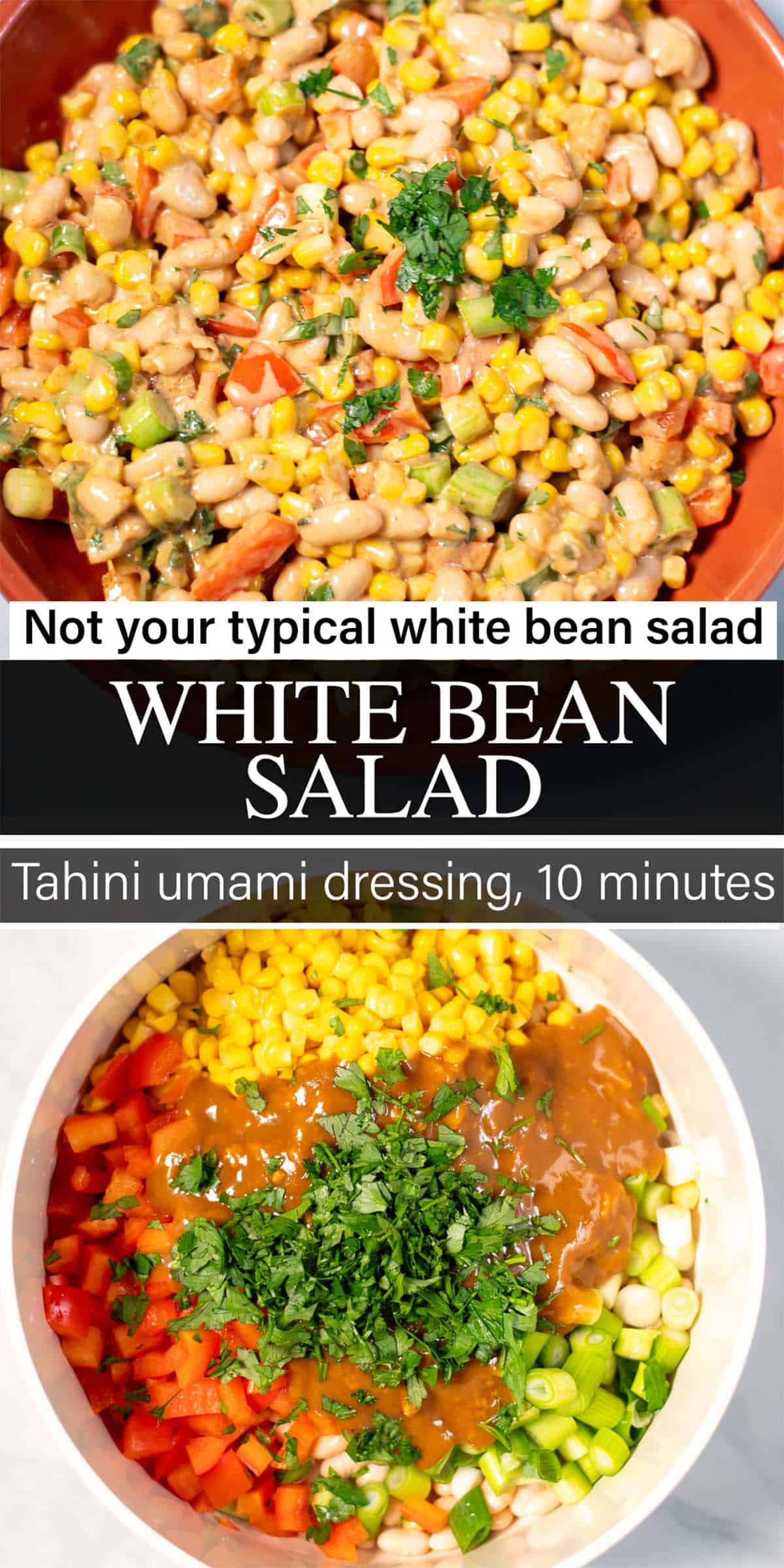 Collage of two photos of White Bean Salad with text overlay.