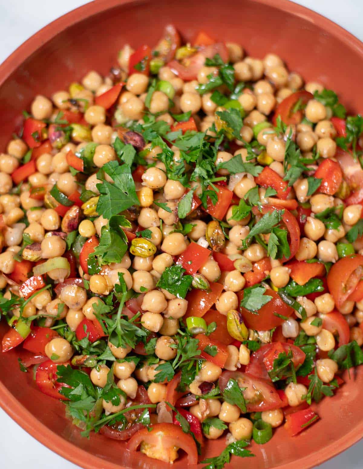 Closeup on a serving of Balela Salad.