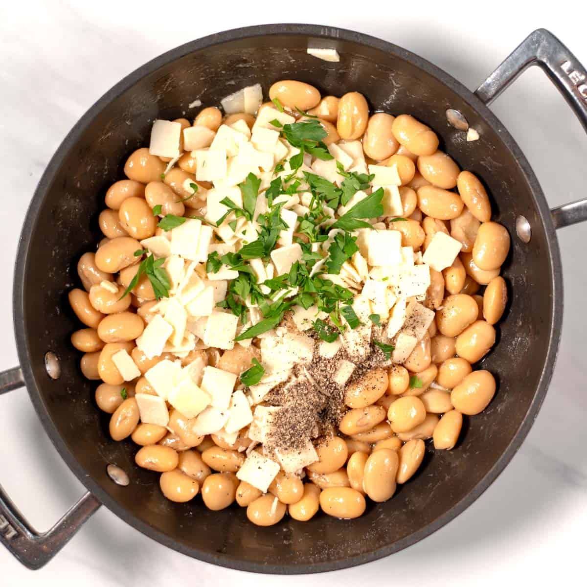 Vegam parmesan and black pepper added to the beans.