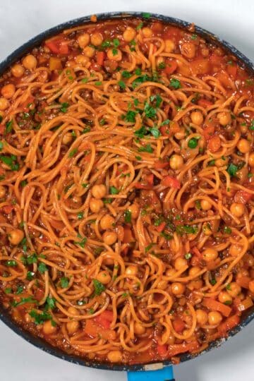Readt Dirty Spaghetti after adding lentils and chickpeas.
