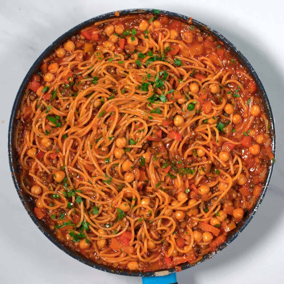 Readt Dirty Spaghetti after adding lentils and chickpeas.