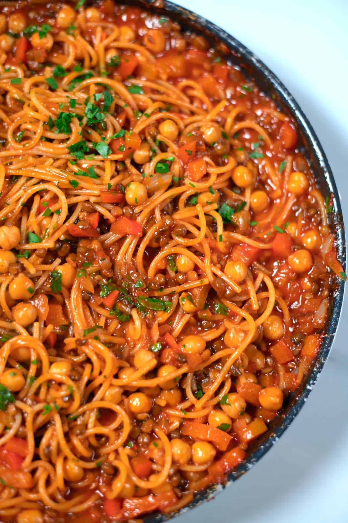 Sticky sauce and lots of texture from chickpeas and lentil in the Dirty Spaghetti.