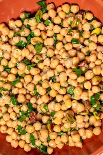 Closeup of ready dish in a large bowl.