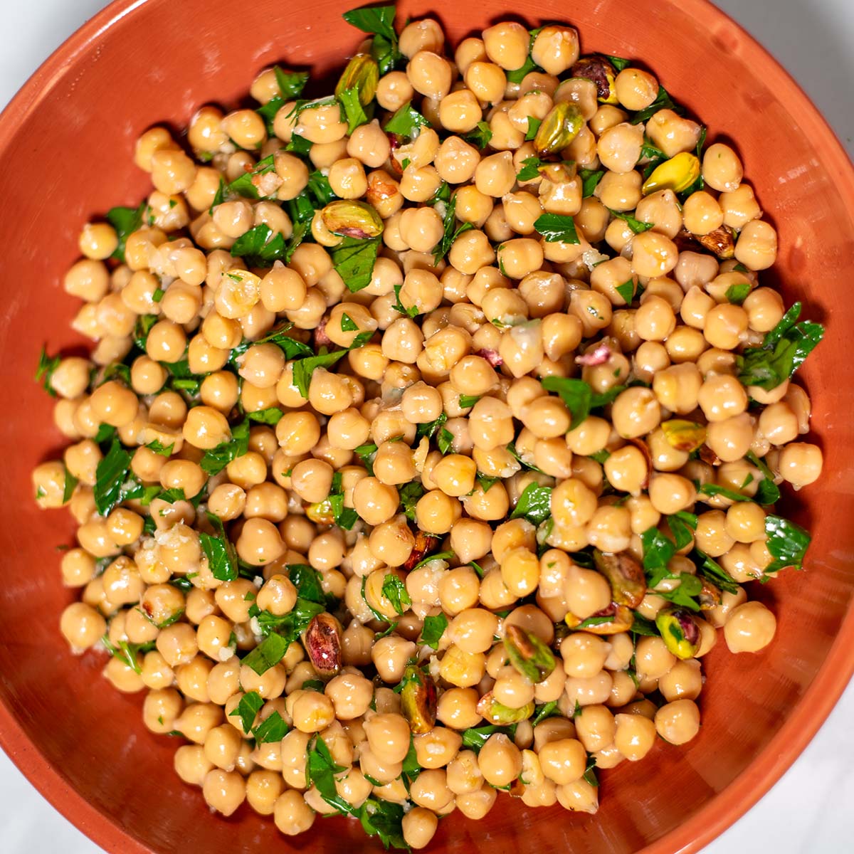 Closeup of ready dish in a large bowl.