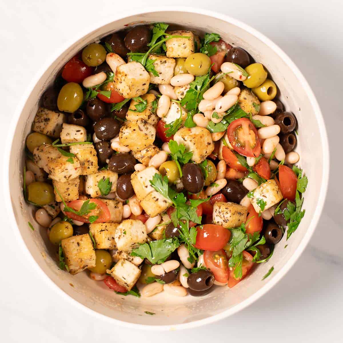 Olive Salad in a mixing bowl.