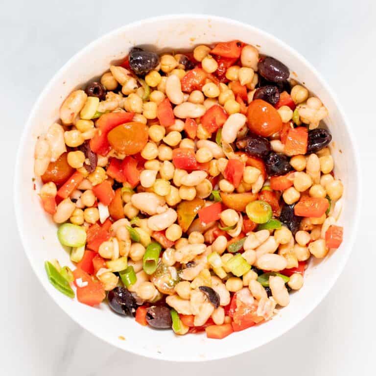 Mixed Dense Bean Salad in a mixing bowl.