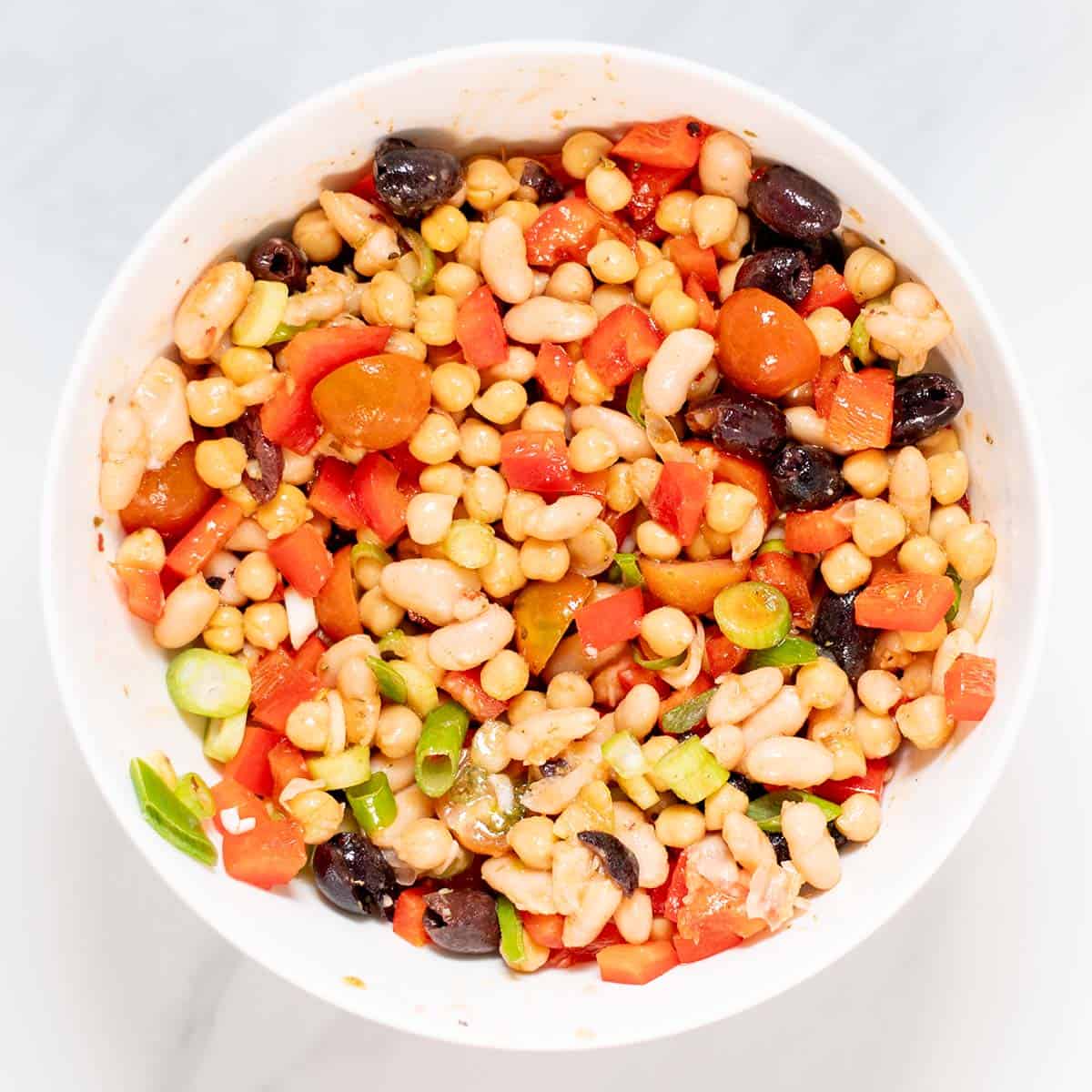 Mixed Dense Bean Salad in a mixing bowl.