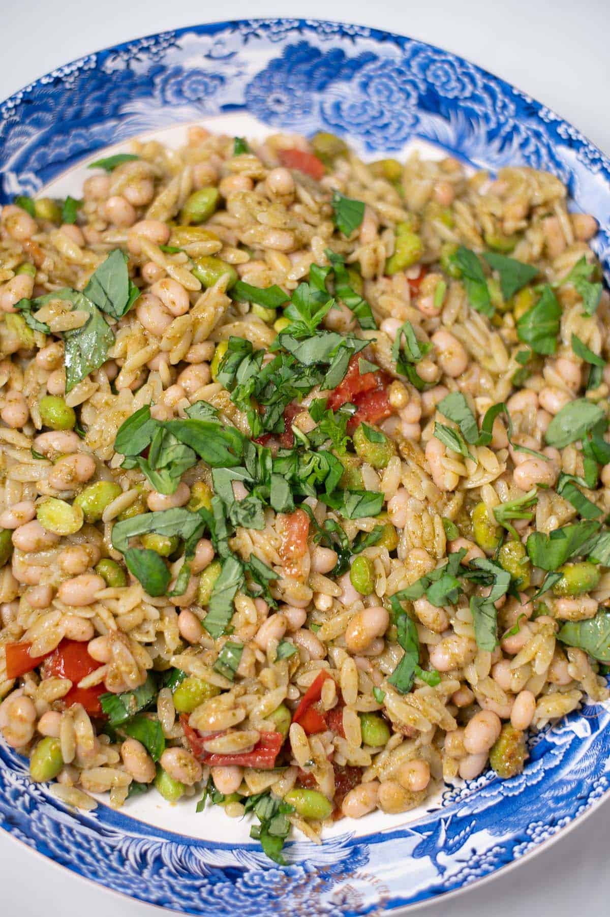 Closeup view of Pesto Orzo.