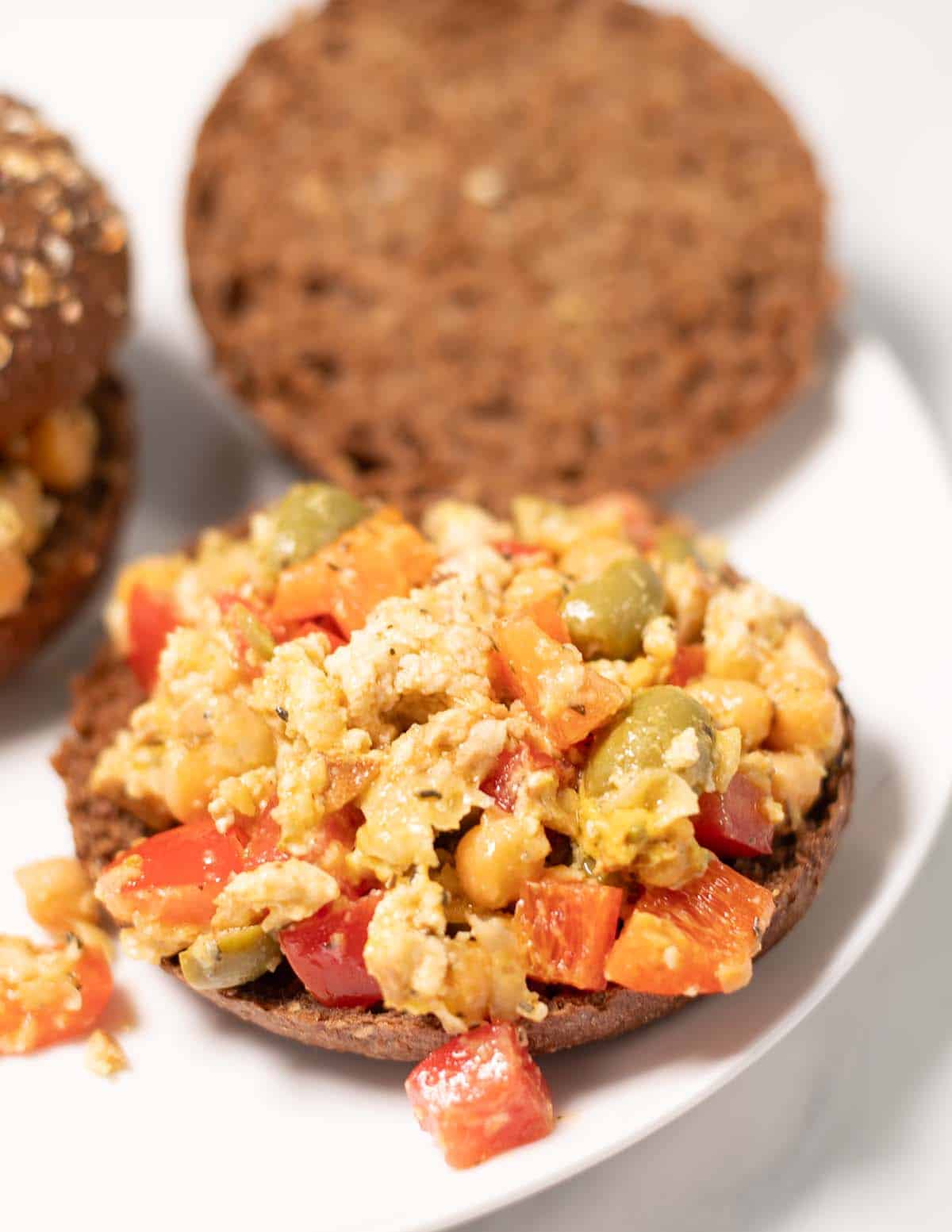 An open face Chopped Salad Sandwich.