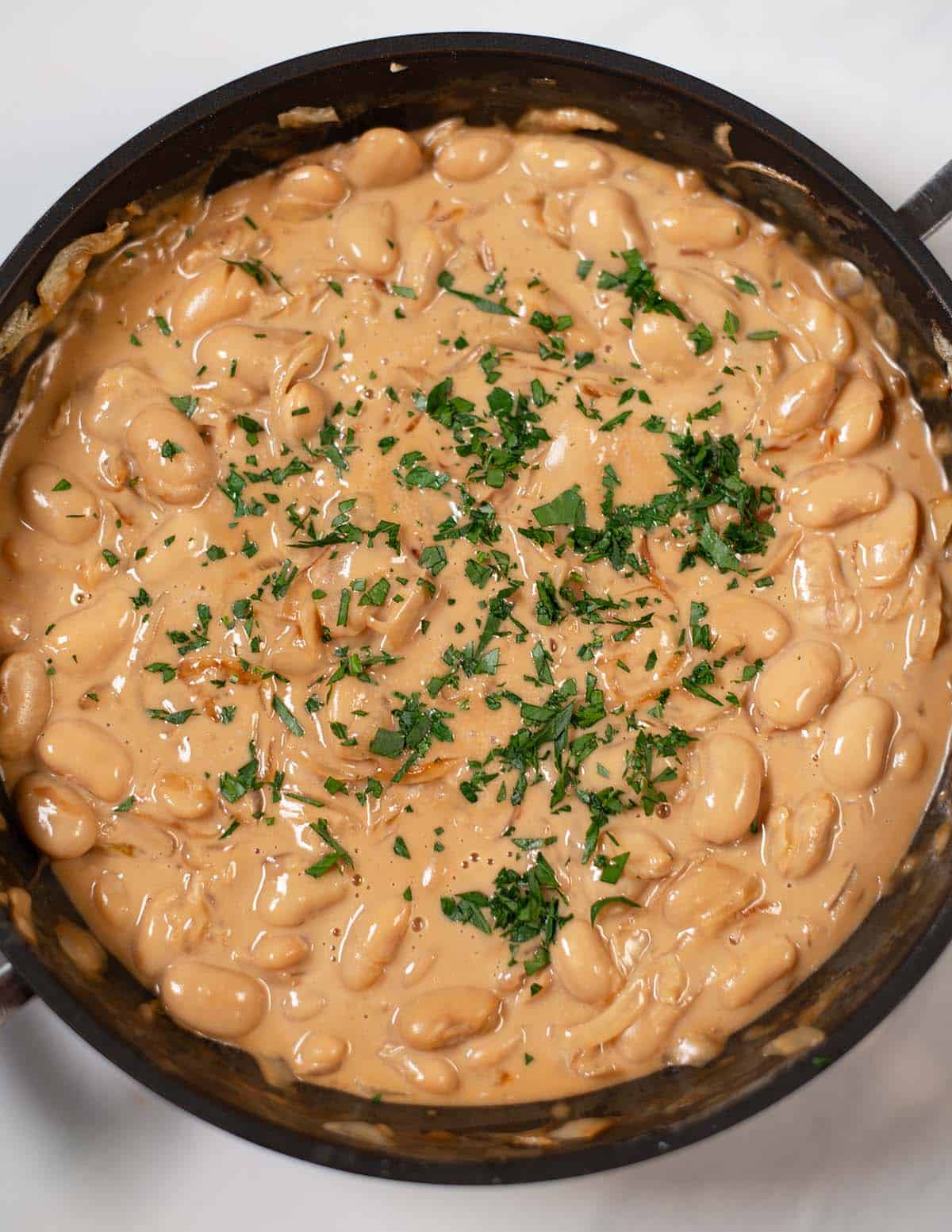 Closeup of French Onion Butter Beans.