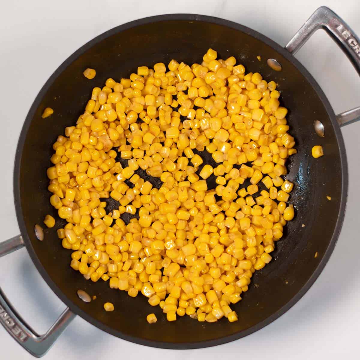 Roasted corn in a pan.