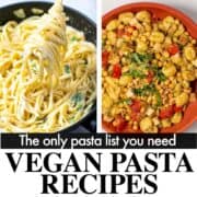 Header image showing two pasta recipes with text overlay.