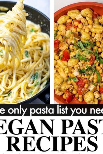 Header image showing two pasta recipes with text overlay.
