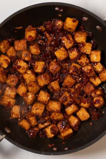 Glazed Chipotle Tofu in the pan.
