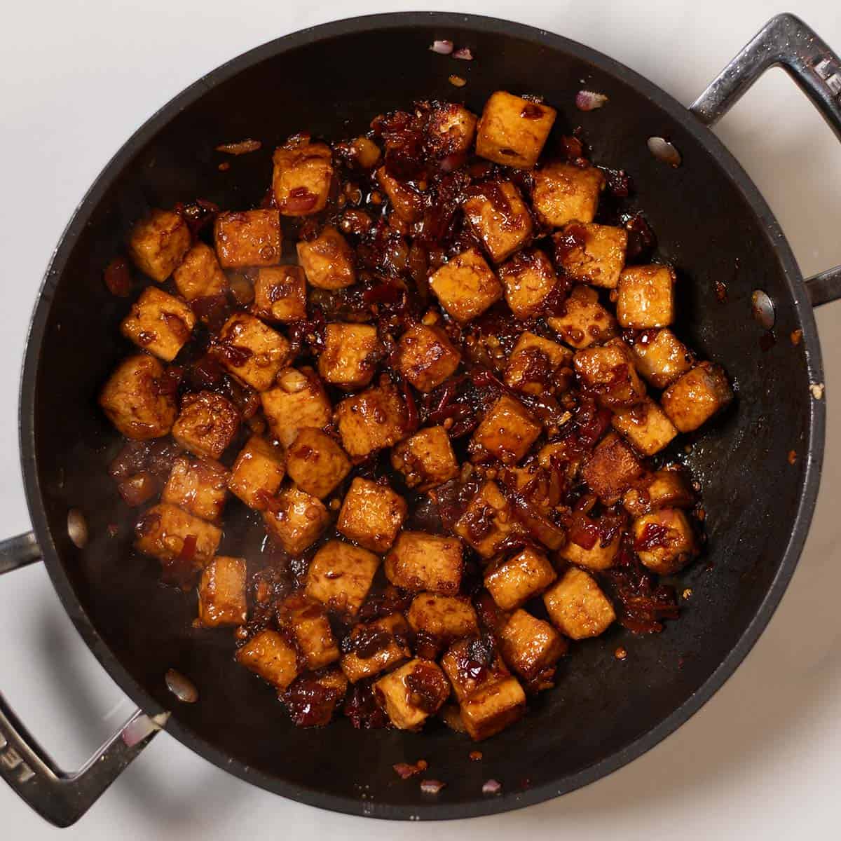 Glazed Chipotle Tofu in the pan.