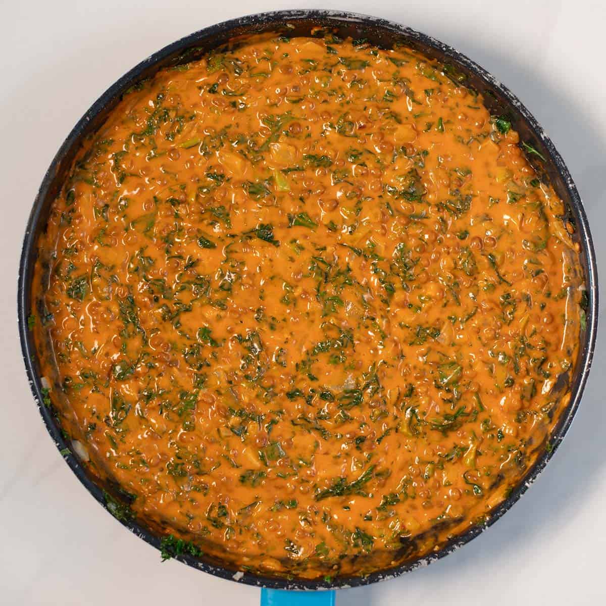 Creamy Kale sauce in a pan.