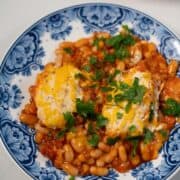 A closeup on a serving of Lasagna Beans.