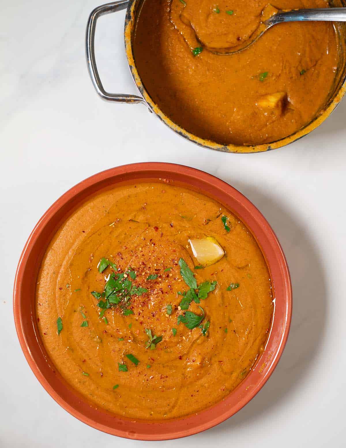 A serving of Lebanese Lentil Soup.