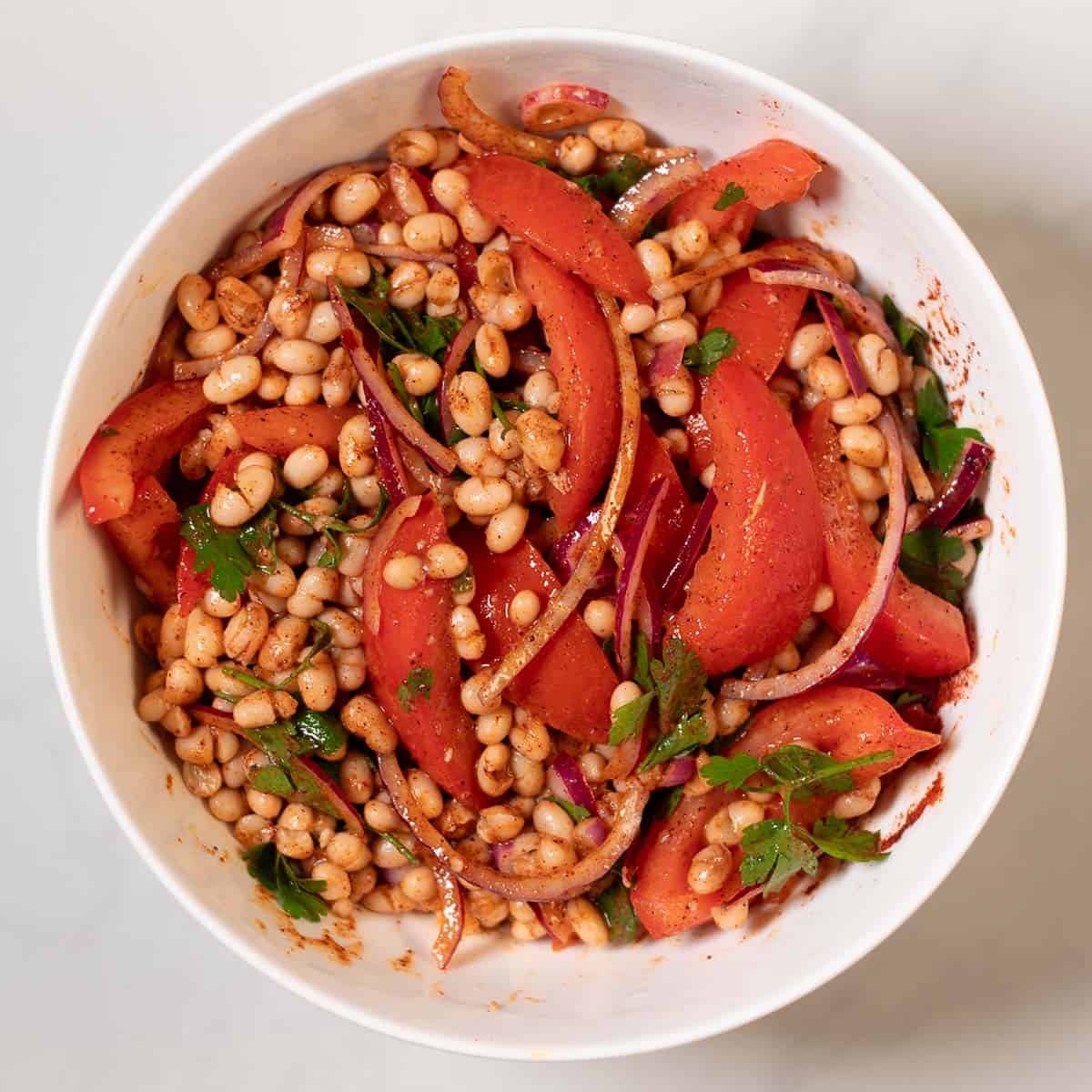 Turkish White Bean Salad in a mixing bowl.