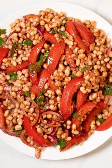 Large serving of Piyaz on a plate.