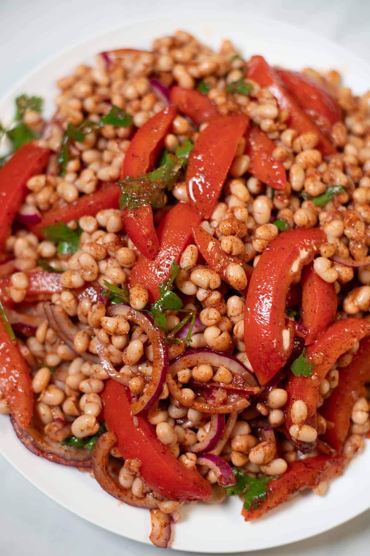 Another closeup on Piyaz on a white plate.