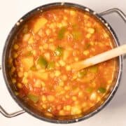Vegan Cowboy Soup with chunky pieces.