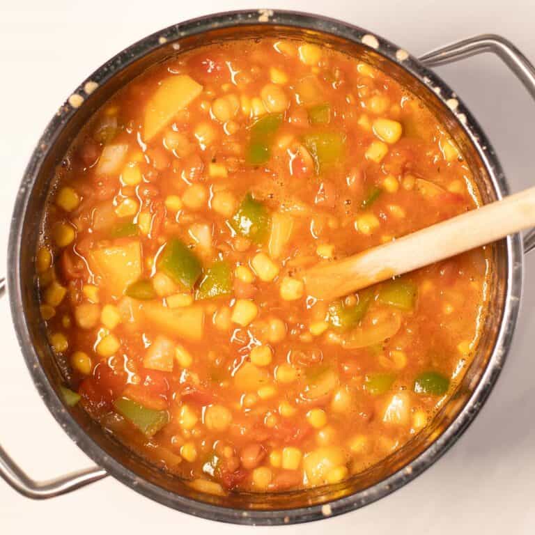 Vegan Cowboy Soup with chunky pieces.