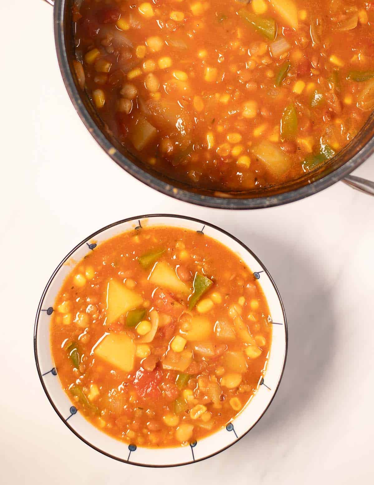 View of a serving of Vegan Cowboy Soup.