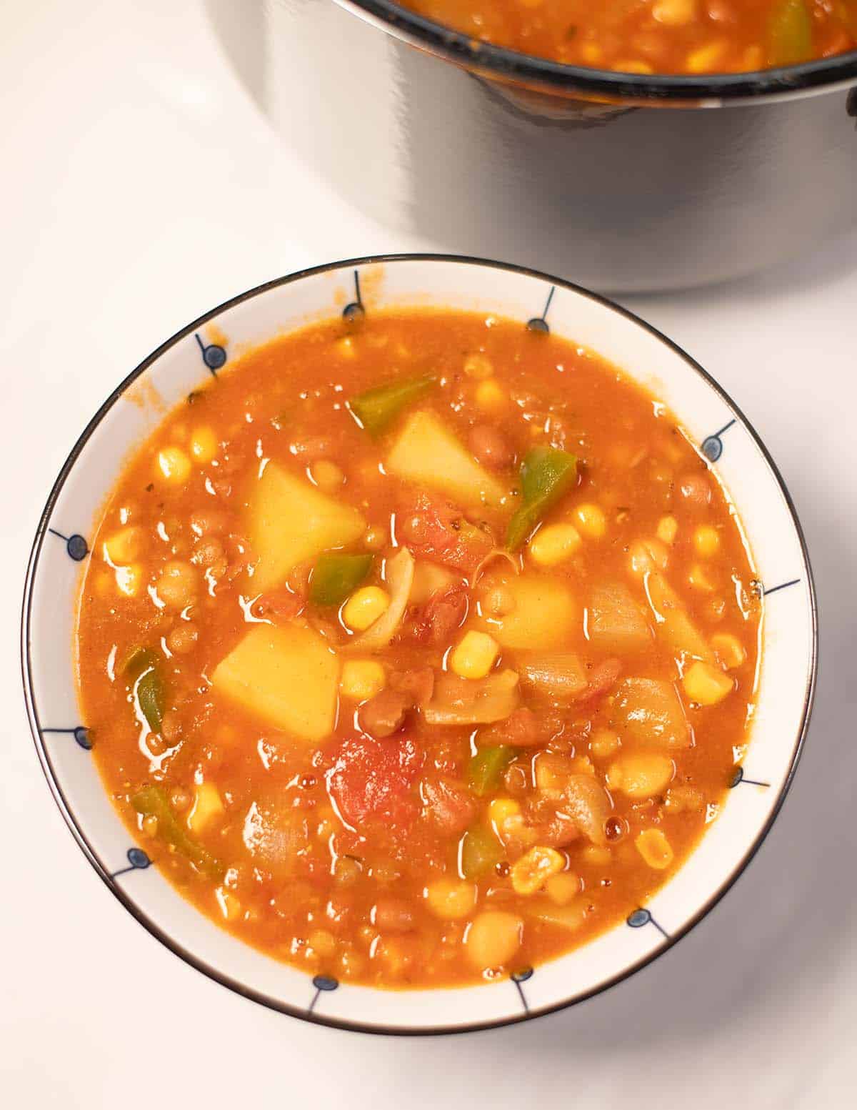 Closeup of a serving of Vegan Cowboy Soup.